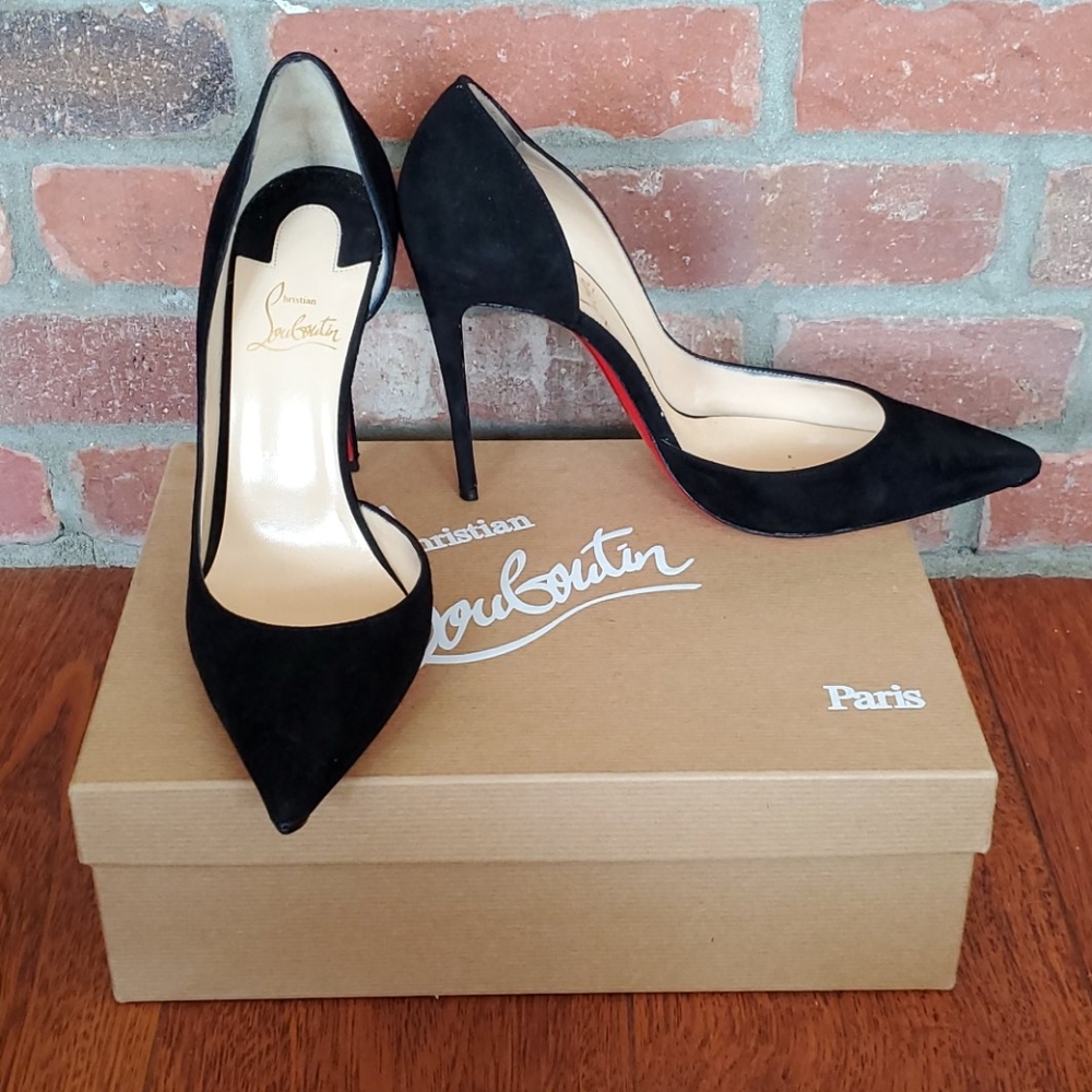 100% Authentic Christian Louboutin Iriza Black Seude Heels